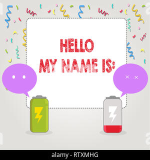 Text Zeichen angezeigt Hallo mein Name ist. Konzeptionelle foto Sitzung jemand neue Einführung Interview Präsentation Stockfoto