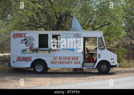 Essen Truck 'Jawz" mit einem Shark Fin auf der Oberseite, Maui, Hawaii, USA Stockfoto