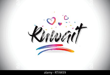 Kuwait Willkommen bei Wort Text mit Liebe Herzen und Kreative handschriftlichen Font Design Vector Illustration. Stock Vektor