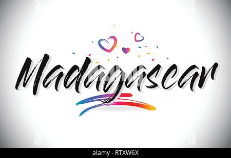Madagaskar Willkommen bei Wort Text mit Liebe Herzen und Kreative handschriftlichen Font Design Vector Illustration. Stock Vektor