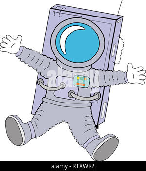 Isolierte cartoon Astronauten in der Schwerelosigkeit Stockfoto