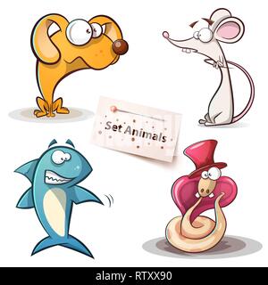 Hund, Maus, Shark, Snake-set Tiere Stock Vektor