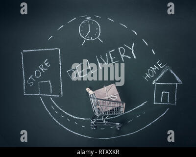 Plan auf einer Kreidetafel gezeichnet. Schnelle Lieferung Konzept Stockfoto