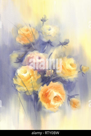 Pastellfarben anemnone Blumen im Licht Aquarell Hintergrund Stockfoto