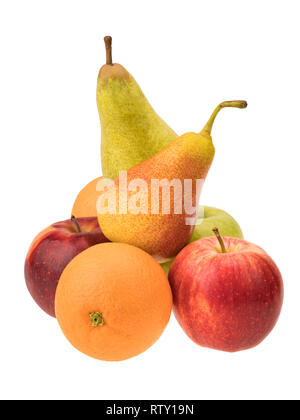 Vergleichen Sie Äpfel, Orangen und Birnen. Differenzierung und Vergleich Stockfoto