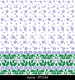 Vektor abstrakt floral background. Nahtlose Muster mit einer Grenze von leuchtenden Blumen und zarten blauen Blütenblätter. Stock Vektor