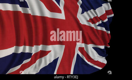 3D-Rendering für eine britische Flagge. Die Flagge entwickelt sich sanft im Wind. Wind Wellen über die Verbreitung Stockfoto