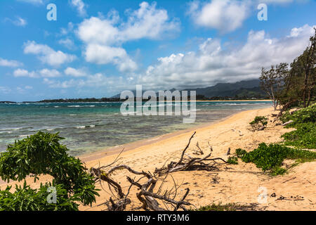 Der Küste entlang Malaekahana Beach, North Shore Oahu, Hawaii Stockfoto