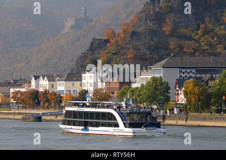 Burg Maus und der Rhein bei St. Goarshausen, Rheinland-Pfalz, Deutschland Stockfoto