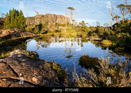 Sonnenaufgang über Ummauerten Mountan in Cradle Mountain - Lake St Clair National Park, Tasmanien Cradle Mountain - Lake St Clair National Park, Tasmanien Stockfoto