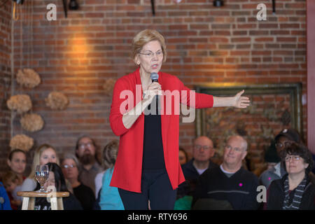 Dubuque, Iowa, USA. 1. März, 2019. Massachusetts Senator Elizabeth Warren hielt eine Organisation der Kundgebung auf dem Stein Cliff Weingut in Dubuque, Iowa, USA o Stockfoto