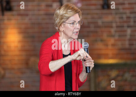 Dubuque, Iowa, USA. 1. März, 2019. Massachusetts Senator Elizabeth Warren hielt eine Organisation der Kundgebung auf dem Stein Cliff Weingut in Dubuque, Iowa, USA o Stockfoto