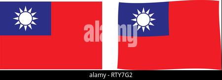 Taiwan (Republik China) Flagge. Einfache und leicht winken Version. Stock Vektor