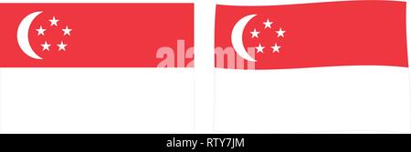 Republik Singapur Flagge. Einfache und leicht winken Version. Stock Vektor