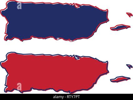 Karte von Puerto Rico Übersicht vereinfacht. Der Füllung und die nationalen Farben. Stock Vektor