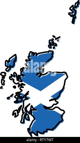 Karte von Schottland Umrisse vereinfacht, mit leicht gebeugten Flagge unter. Stock Vektor