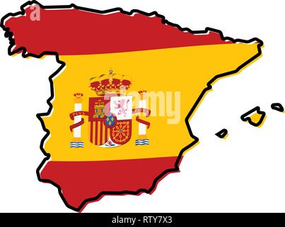 Karte von Spanien Überblick vereinfacht, mit leicht gebeugten Flagge unter. Stock Vektor