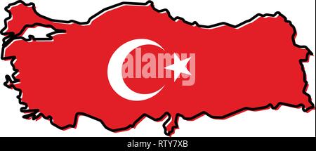 Karte der Türkei Überblick vereinfacht, mit leicht gebeugten Flagge unter. Stock Vektor