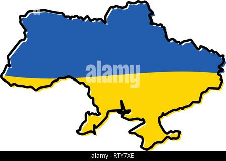 Karte von Ukraine Überblick vereinfacht, mit leicht gebeugten Flagge unter. Stock Vektor