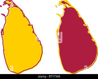 Karte von Sri Lanka (Ceylon) Überblick vereinfacht. Der Füllung und die nationalen Farben. Stock Vektor