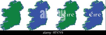 Irland (Insel mit britischen Nordteil) Karte skizzieren. Der Füllung und die nationalen Farben. Auch Version mit 'Eire' Text (irische Übersetzung Stock Vektor