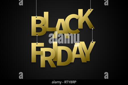 Schwarzer Freitag text hängen an Seilen: 3D-Darstellung Stockfoto