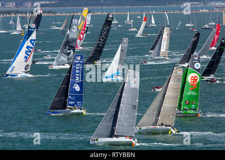 Royal Ocean Racing Club, RORC, Erste gewonnen von Jolie Brise im Jahre 1925., Start der 2017 Fastnet Race. Cowes, Isle of Wight, Großbritannien, Stockfoto