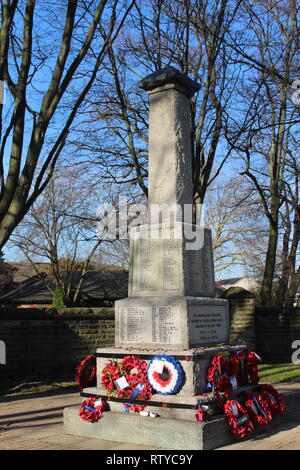 Das ehrenmal Gedenkstätte für die Toten des Krieges. mit Mohn abgedeckt. Knottingley West Yorkshire, Großbritannien Großbritannien Stockfoto