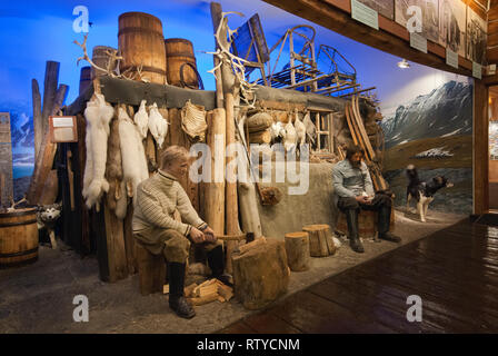 Wiederaufbau der ein Trapper Cabin, Polar Museum (Polarmuseet) in Tromsø, Troms County, Norwegen Stockfoto