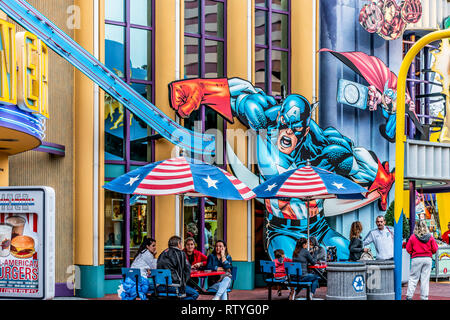 ORLANDO, Florida, USA - Dezember, 2018: Captain America, Marvel Super Hero Island, Insel der Abenteuer, Universal Studios Orlando, Florida. Stockfoto