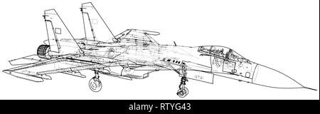 Air Jet Fighter mit Raketen auf weißem Hintergrund. Erstellt Abbildung: 3d Stock Vektor