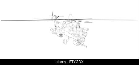 Zeichnung der Hubschrauber, Vektor Drahtmodell- Konzept. Erstellt Abbildung der 3d. Die Schichten des sichtbaren und unsichtbaren Linien getrennt sind. Stock Vektor