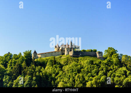 Schloss von Gruyeres in Haut-Intyamon, Greyerzer, Fribourg, Schweiz Stockfoto