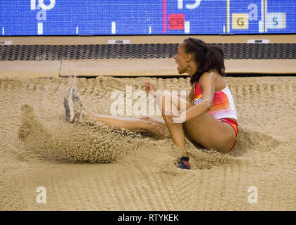 Glasgow, Schottland, Großbritannien. 3. März, 2019. Peleteiro Ana von ESP im Dreisprung der Frauen an Tag 3 der Europäischen Indoor Leichtathletik WM im Emirates Stadion in Glasgow, Schottland. (Foto von Scottish Borders, Medien/Alamy Live News) nur die redaktionelle Nutzung, eine Lizenz für die gewerbliche Nutzung erforderlich. Keine Verwendung in Wetten. Credit: Scottish Borders, Medien/Alamy leben Nachrichten Stockfoto