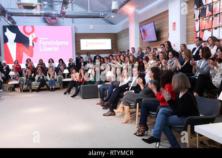 Madrid, Spanien. 3 Mär, 2019. Der Präsident der Bürgerinnen und Bürger (Cs), Albert Rivera, und der Führer der Cs in Katalonien und nationale Partei Sprecher, Inés Arrimadas werden gesehen, bei der Präsentation der Dekalog von Cs 'Liberalen Feminismus eine integrative, pluralen und offenen Feminismus. Credit: Jesus Hellin/SOPA Images/ZUMA Draht/Alamy leben Nachrichten Stockfoto