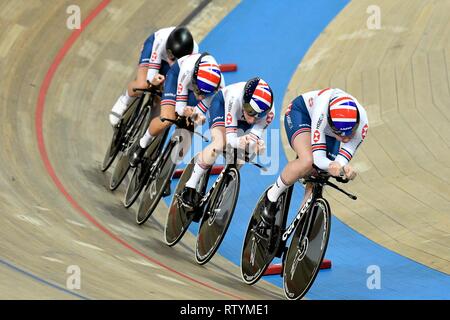 Track Cycling World Championships 2019 UCI am 28. Februar 2019 an die BGZ Arena in Pruszk, Polen. Mannschaft der Frauen streben GBR 18 KENNY Laura 194 ARCHIBALD Katie 195 BARKER Elinor 196 DICKINSON Eleanor (Foto von Sander Chamid/SCS/LBA) Stockfoto