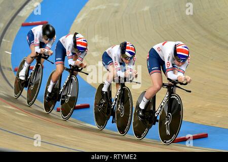 Track Cycling World Championships 2019 UCI am 28. Februar 2019 an die BGZ Arena in Pruszk, Polen. Mannschaft der Frauen streben GBR 18 KENNY Laura 194 ARCHIBALD Katie 195 BARKER Elinor 196 DICKINSON Eleanor (Foto von Sander Chamid/SCS/LBA) Stockfoto