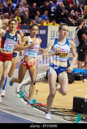 Glasgow, Vereinigtes Königreich: 3. März 2019: Sofia Ennaoui gewinnt Silber im 1500m Rennen auf europäischen Leichtathletik Indoor Championships 2019. Credit: Pawel Pietraszewski/Alamy Nachrichten Stockfoto