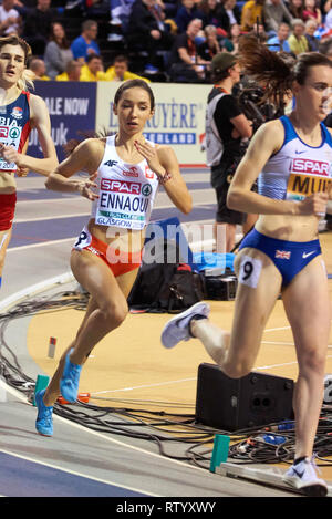 Glasgow, Vereinigtes Königreich: 3. März 2019: Sofia Ennaoui gewinnt Silber im 1500m Rennen auf europäischen Leichtathletik Indoor Championships 2019. Credit: Pawel Pietraszewski/Alamy Nachrichten Stockfoto