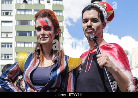 Curitiba, Brasilien. 03 Mär, 2019. PR - Curitiba - 03/03/2019 - Zombie Walk Curitiba, Karneval 2019 - Zombie Walk, Schritt mit Phantasien von Zombies und Zeichen aus der nerd Kultur, ein Ereignis, das ist ein Teil des Karnevals von Curitiba Programm, zwischen BOCA Maldita, Pa der Freiheit und für Santos Andrade im Zentrum von Curitiba statt. Foto: Gabriel Machado/AGIF AGIF/Alamy Credit: Live-Nachrichten Stockfoto