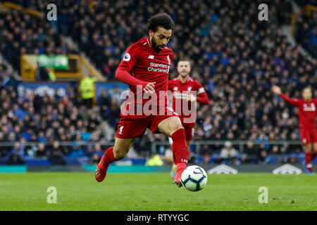 Liverpool, Großbritannien. 3. März, 2019. Mohamed Salah von Liverpool in der Premier League Match zwischen Everton und Liverpool im Goodison Park am 3. März 2019 in Liverpool, England. (Foto von Daniel Chesterton/) Credit: PHC Images/Alamy leben Nachrichten Stockfoto