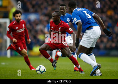 Liverpool, Großbritannien. 3. März, 2019. Sadio Mähne von Liverpool in der Premier League Match zwischen Everton und Liverpool im Goodison Park am 3. März 2019 in Liverpool, England. (Foto von Daniel Chesterton/) Credit: PHC Images/Alamy leben Nachrichten Stockfoto