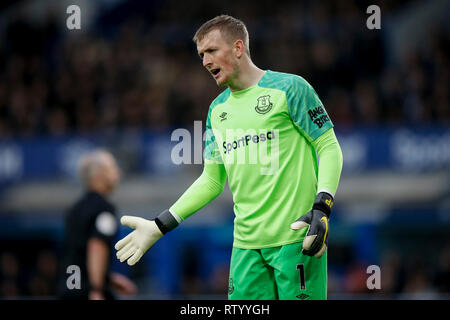 Liverpool, Großbritannien. 3. März, 2019. Jordan Pickford von Everton in der Premier League Match zwischen Everton und Liverpool im Goodison Park am 3. März 2019 in Liverpool, England. (Foto von Daniel Chesterton/) Credit: PHC Images/Alamy leben Nachrichten Stockfoto