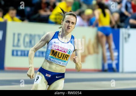 Glasgow, Schottland, Großbritannien. 03 Mär, 2019. MUIR Laura GBR konkurrieren in der 1500 m Frauen Finale während der Tag drei der Europäischen Leichtathletik Indoor Championships 2019 im Emirates Stadion in Glasgow, Schottland, Vereinigtes Königreich. 3.03.2019 Credit: Cronos/Alamy leben Nachrichten Stockfoto