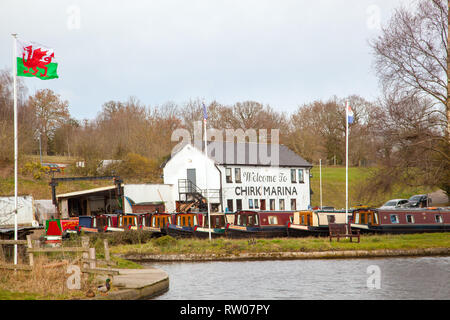 Chirk 15-04 Marina auf der Llangollen Canal in Nord Wales, Großbritannien Stockfoto