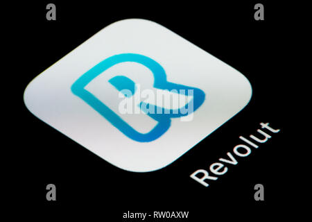 Eine Nahaufnahme der Revolut app Symbol, wie auf dem Bildschirm eines Smartphones (nur redaktionelle Nutzung) Stockfoto