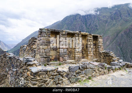 An der Spitze des Berges in den Ruinen von Ollantaytambo. Stockfoto