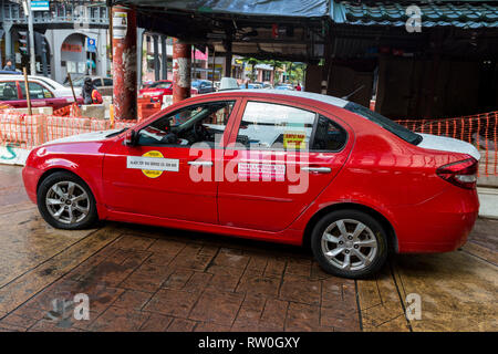 Taxi Schild, Feilschen verboten. Jalan Petaling Street Market, Chinatown, Kuala Lumpur, Malaysia. Stockfoto