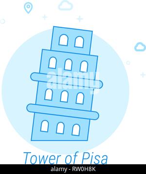 Turm von Pisa, Italien Flat Vektor Icon. Historische Sehenswürdigkeiten ähnliche Abbildung. Licht Flat Style. Blue Monochrome Design. Editierbare Schlaganfall. Stock Vektor