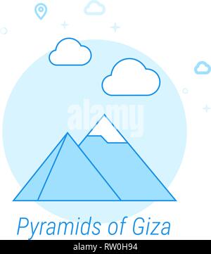 Pyramiden von Gizeh, Ägypten Flat Vektor Icon. Historische Sehenswürdigkeiten ähnliche Abbildung. Licht Flat Style. Blue Monochrome Design. Editierbare Schlaganfall. Stock Vektor